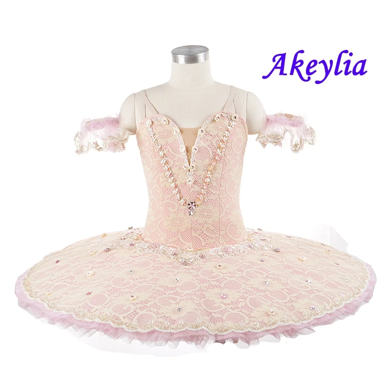 

Pink Cream Sleep Beauty Professional Ballet Tutu International Ballerina Costume Competition Pancake Platter Tutu Women JN9216