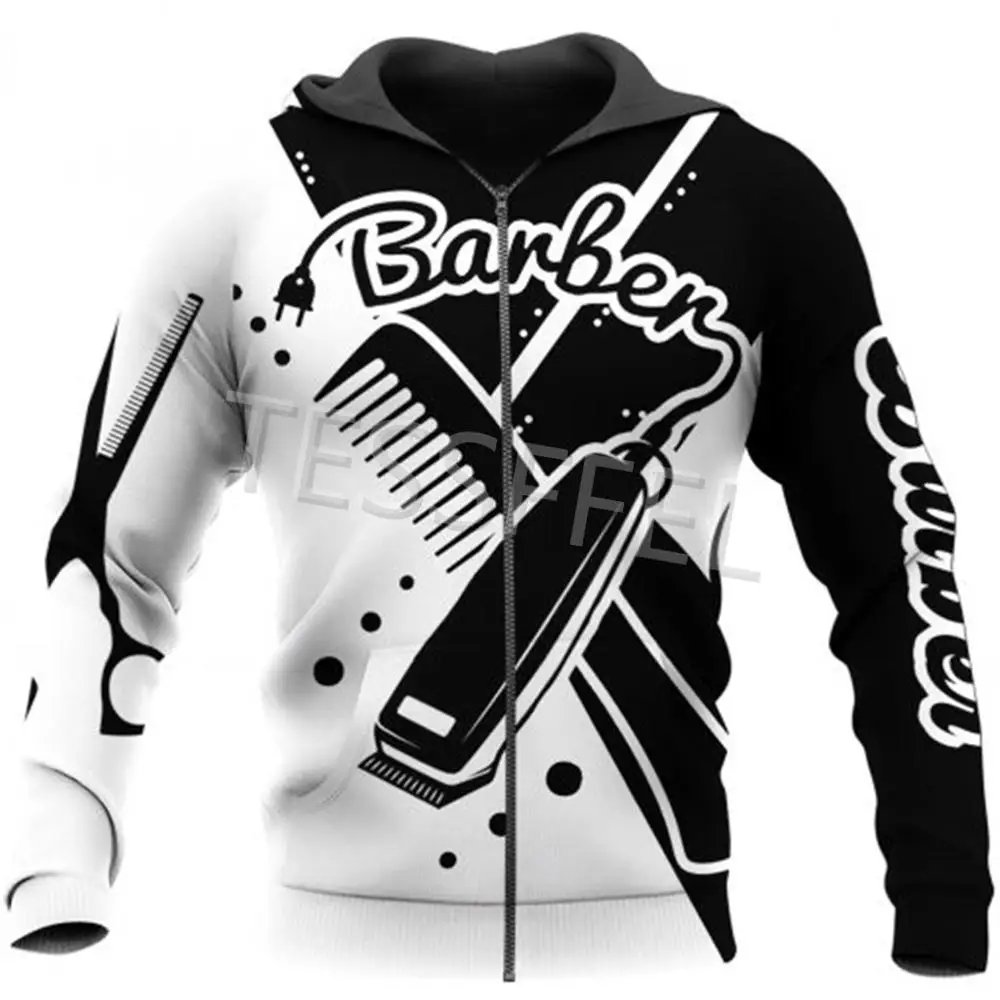 Tessffel Cool Barber 3d Printed Hoodie Jacket Sweatshirt Zipper Casual Pullover Sportswear Jacket