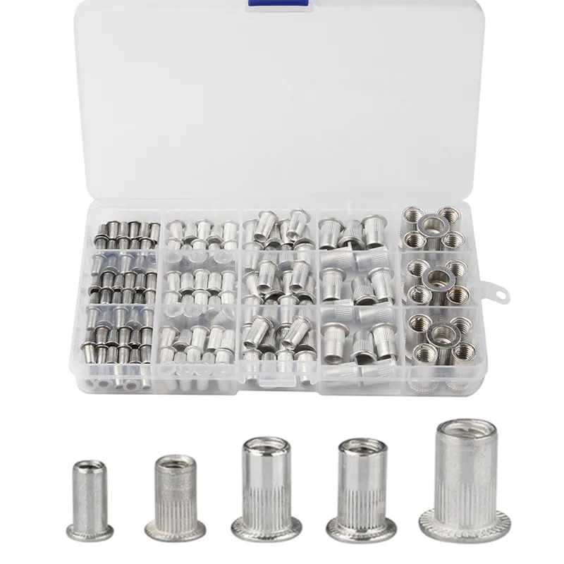 150Pcs M3 M4 M5 M6 M8 Aluminum Alloy Rivnut Flat Head Threaded Rivet Insert Nutsert Cap Rivet Nut