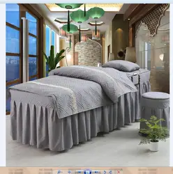Skin-friendly Bedding Set for Beauty Salon, Massage Spa Use, Bed Linens, Bedskirt, Stoolcover, Pillowcase, Quilt Cover Sets, 4Pc