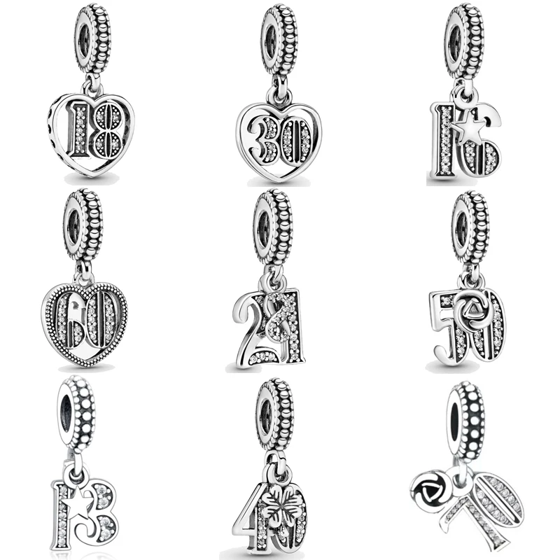 

925 Sterling Silver Pendant Beads Fit Original Pandora Charms Bracelet Friendship 18/30/21/60 Years Charm Bead DIY Jewelry Makin