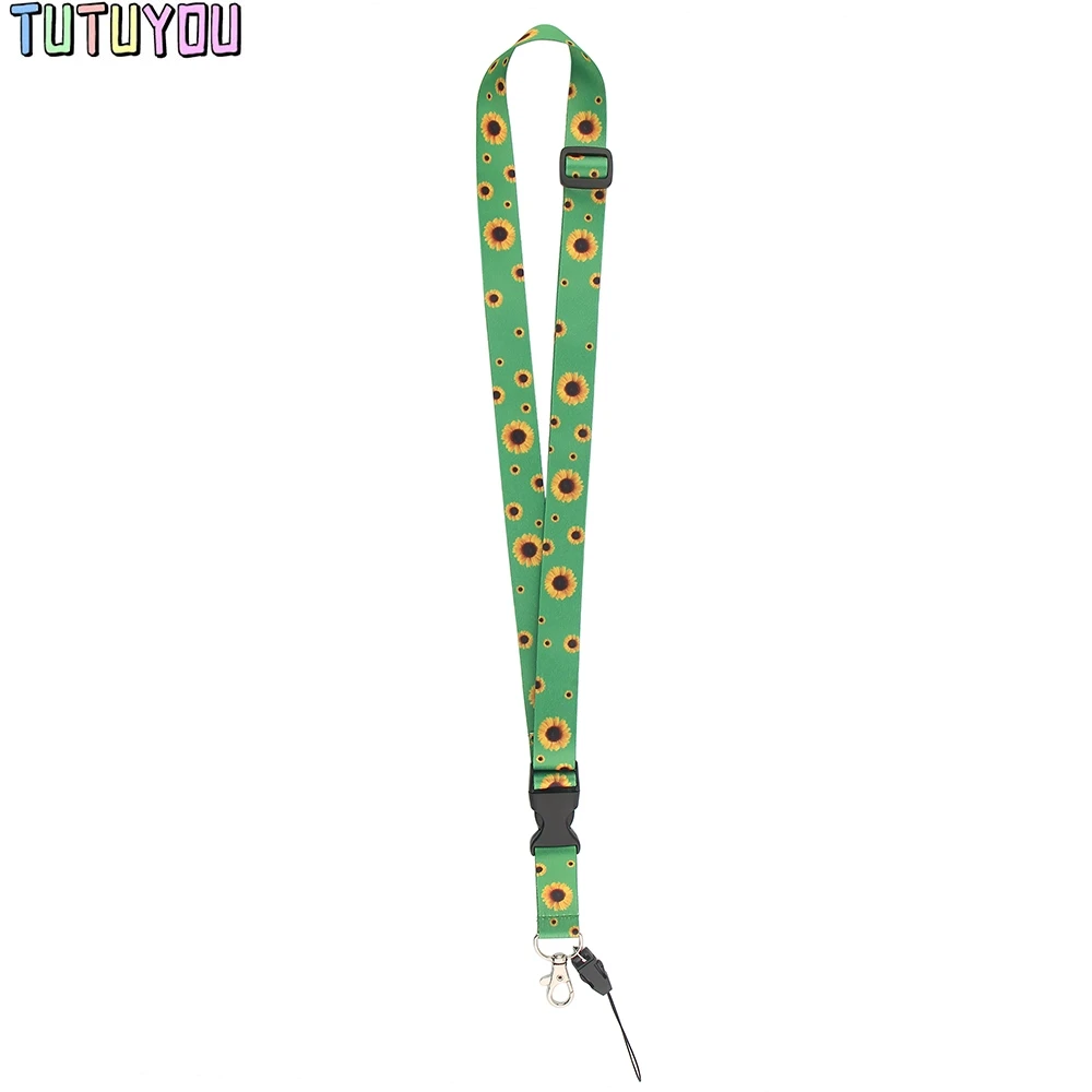 Sunflower Summer Lanyard Hot Style Hidden Credit Card Key Chain Gifts For Friends Student Phone USB Badge Holder Necklac