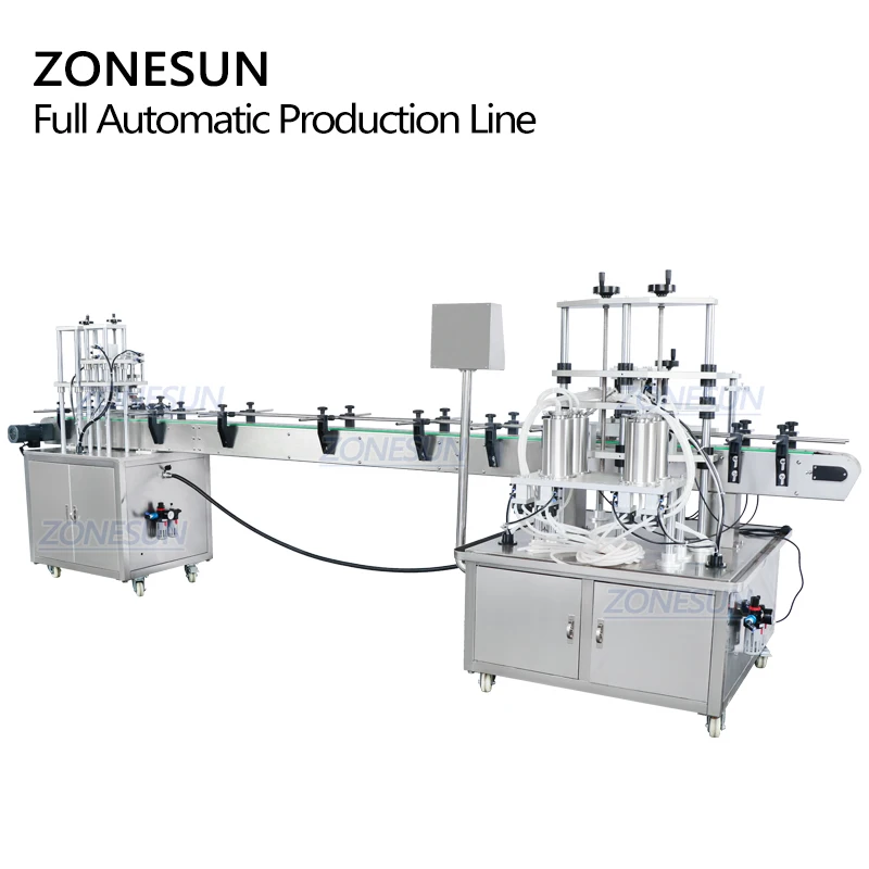 ZONESUN-máquina automática de llenado de botellas de Perfume, dispositivo para tapar botellas de líquido, con 4 cabezales de vacío, ZS-FAL180X