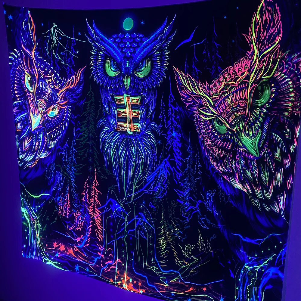 

Psychedelic Owl Tapestry Wall Hanging Bohemian Hippie Art Fluorescent Mushroom Tapestry Tapiz Witchcraft Room Home Decor