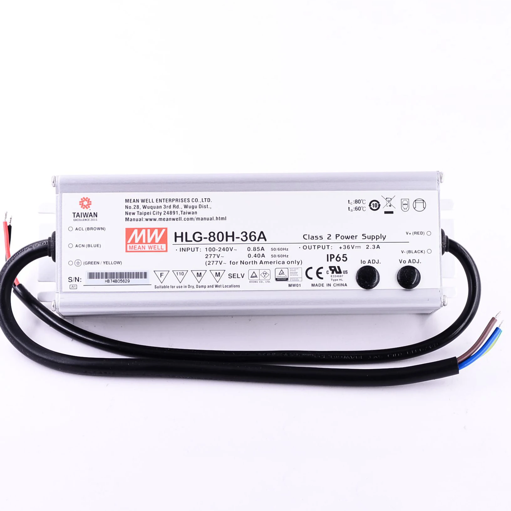 Mean Well LED Power Supply HLG-40H/60H/80H/100H/120H-12V/24V/36V/48V/54V Dimming LED Driver