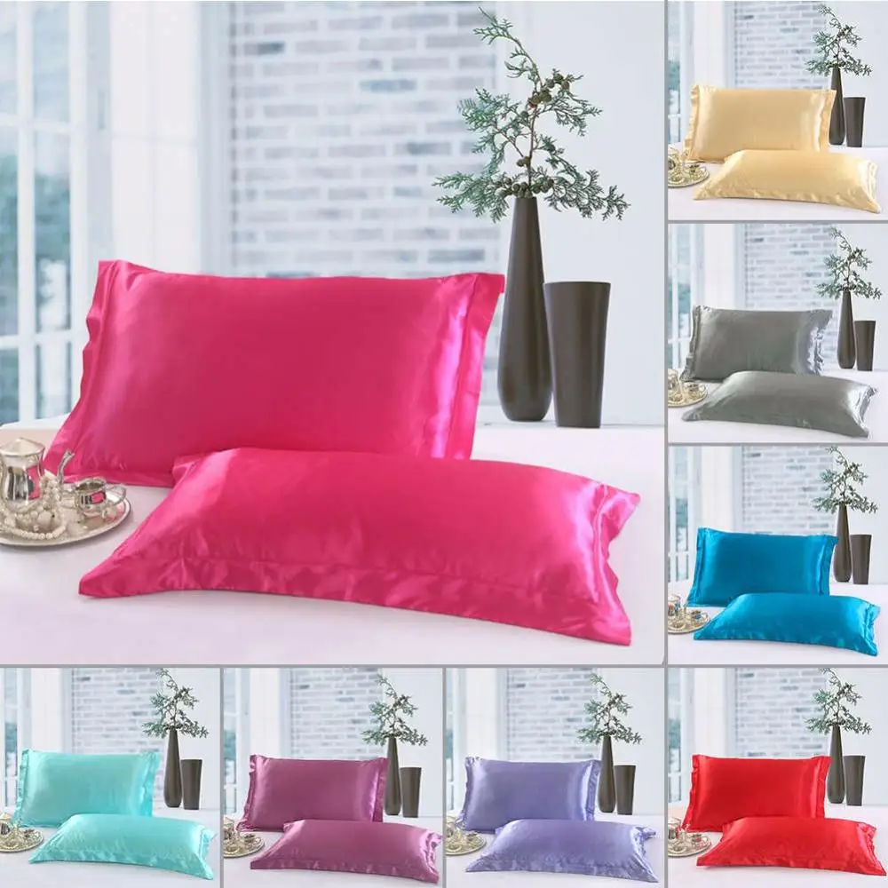 

1/2 Pcs/Set New Standard Size Polyester Satin Pillowcase ,100% Imitation Silky Solid Color Soft Comfortable Pillow Cover29