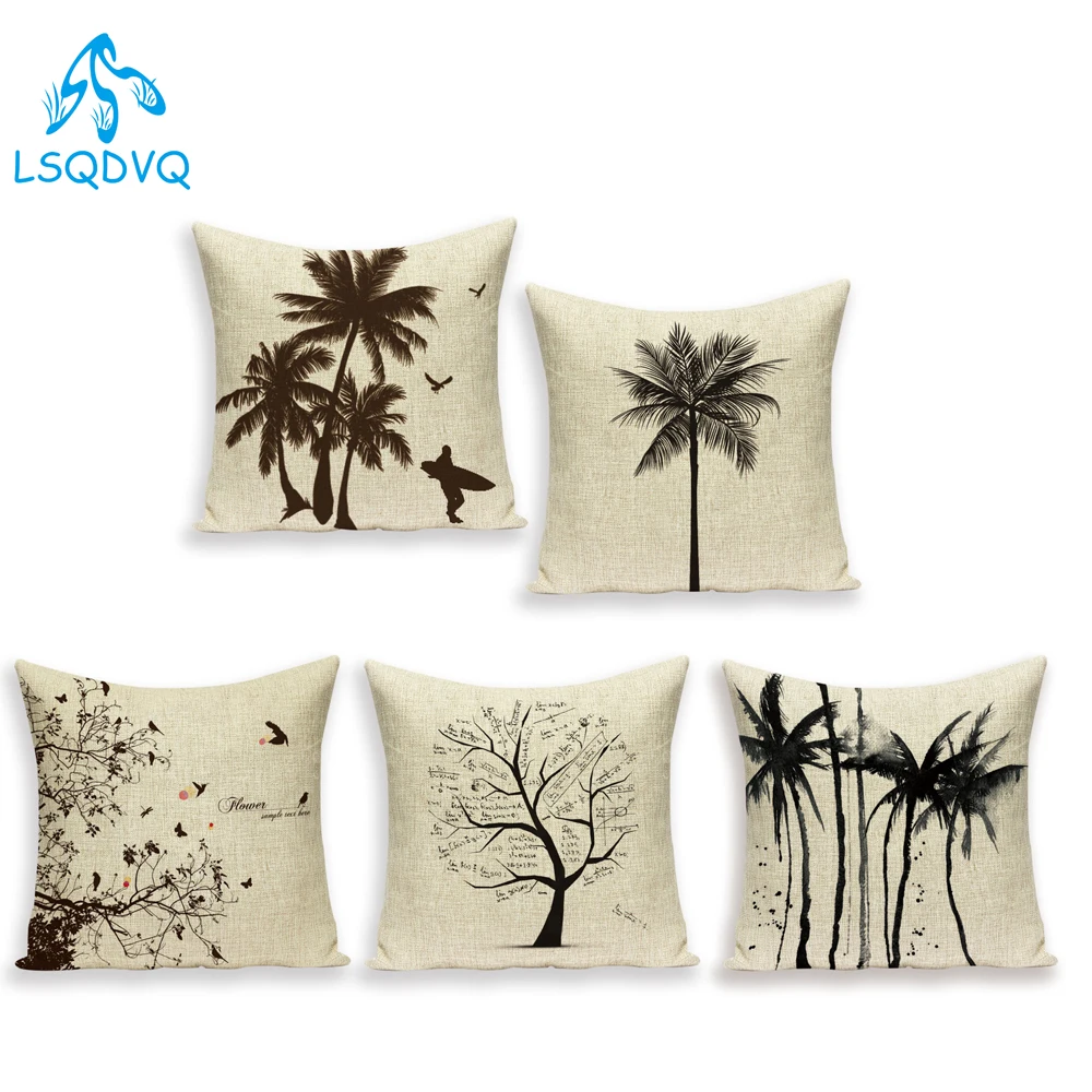 

Винтаж Стиль чёрный; коричневый листья деревьев диванные подушки Чехол Диван дома полиэстер Наволочки для автомобиля Гостиная украшения