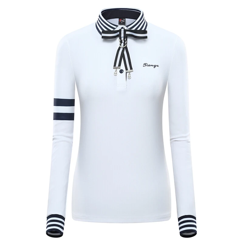 

TTYGJ Golf Autumn Clothes Womens Shirts Long Sleeve T-Shirt Polo Stripe Lapel Sportswear Lady Tennis Apparel Quick-drying S~XL