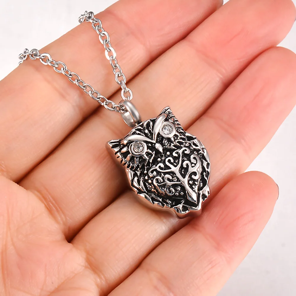 Cremation Jewelry Retro Owl for Ashes Pendant Urns Animal Stainless Steel Memorial Necklace for Women Men Drop shipping