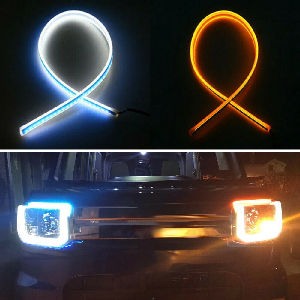 Imagem -02 - Luzes Diurnas de Led para Carros Ultrafinos Drl Hite Turn Signal Faixa Led Flexível Amarela Guia para Montagem de Faróis Pcs