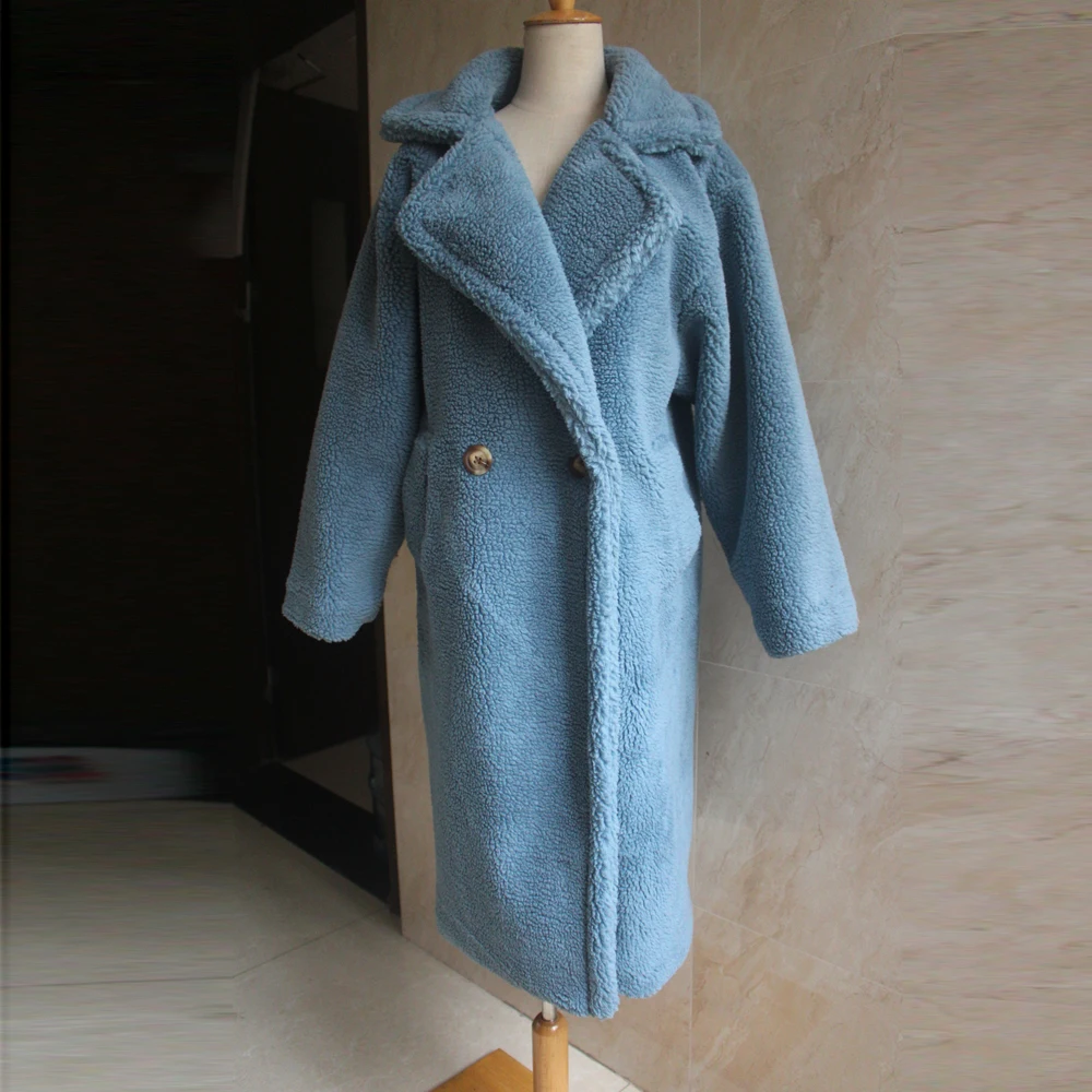 

2020 new women faux teddy coat thick warm protected loose design turn down collar long coat