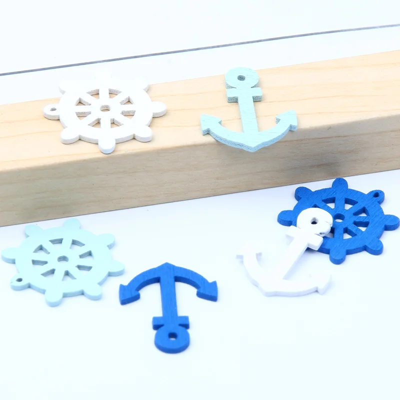 50/100pcs Mix Rudder/Anchor Wood Buttons Wooden Sailor Series Sewing Button Needlewor Scrapbooking Decorative Craft Supplies DIY