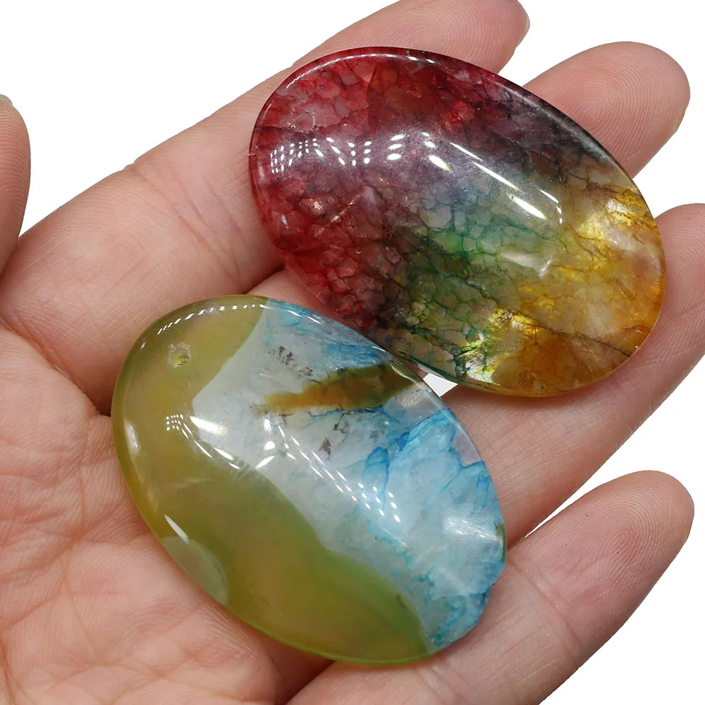 1Pc Trendy Colorful Natural Stone Agates Pendant Elliptical Onyx Charms for Jewelry Making DIY Supplies Fit Necklace 30x45mm