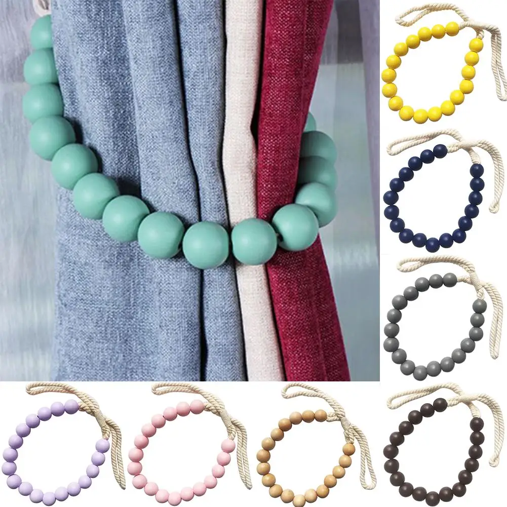 Fashion Curtain Bandage Wooden Beads Tieback Holdback Home Drape Decoration