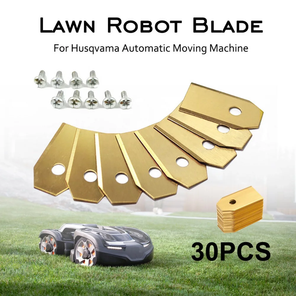 

30pcs Lawn Robot Trimmer Blade Titanium Plating Lawn Mower Grass Replacement Blade for Husqvama Automatic Mobile Machines Golden