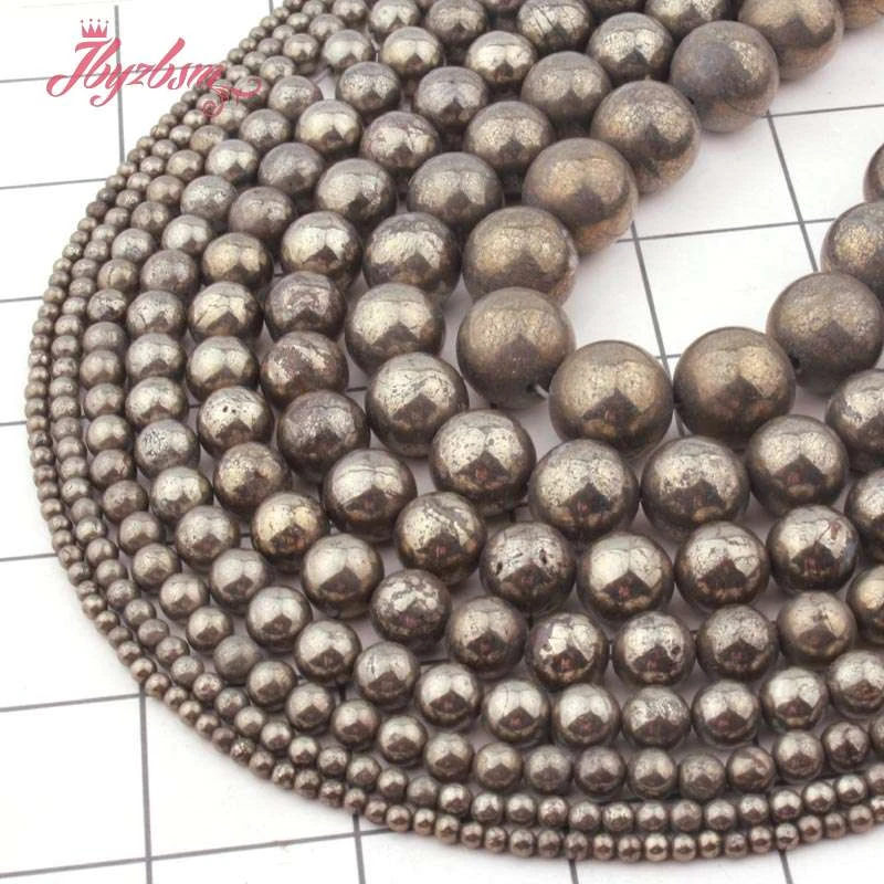 4,6,8,10,12,20mm Smooth Round Pyrite Loose Beads Natural Stone Beads For DIY Necklace Bracelet Jewelry Making 15\