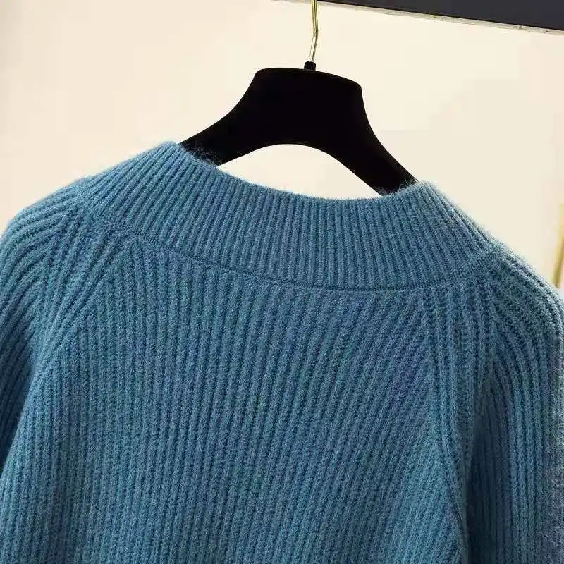 Women's v-neck autumn and winter Croatian sweater long sleeve fashion jumper loose casual female elegant knit sweater