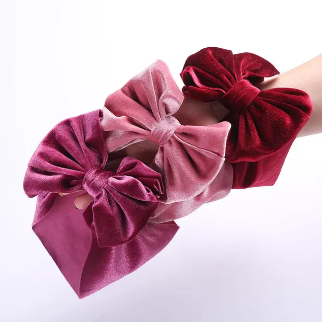 Solidna aksamitna kokardka dla dzieci zimowa opaska na głowę dla nowonarodzonych chłopców dziewcząt ręcznie robione elastyczne opaski do włosów Boutique Vintage Turban Headwraps