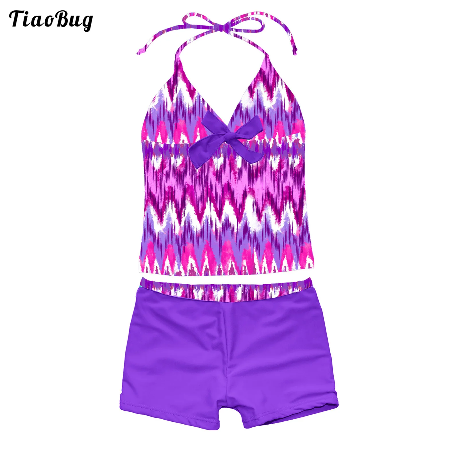 

#8A-16A Girls Halter Printed Swimsuit Tankini Set