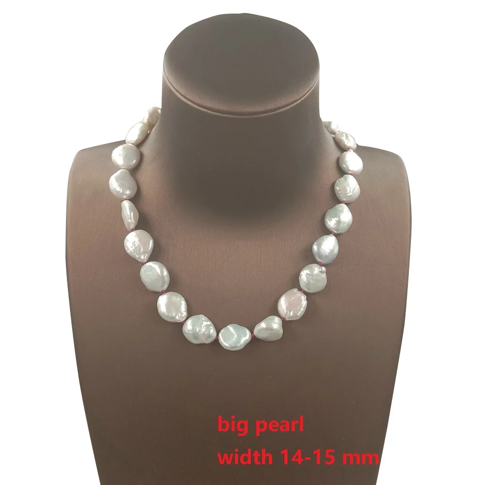 

30-54 CM 100% nature FRESHWATER PEARL NECKLACE ,13-15 mm baroque pearl choker necklace with nice clasp, color thread OEM WELCOME