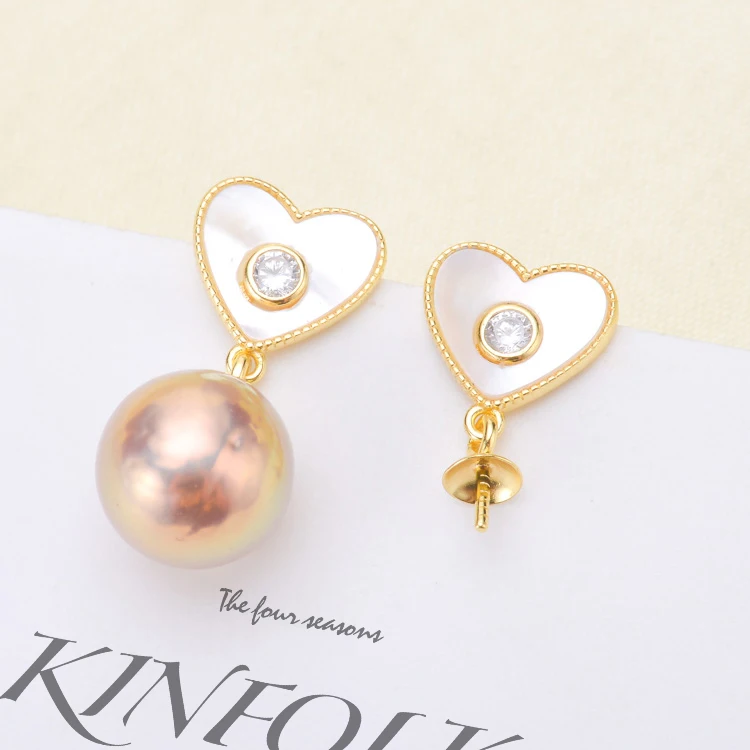 

3Pairs/Lot Heart Shape Pearl Earrings Findings S925 Sterling Silver Earrings Components DIY