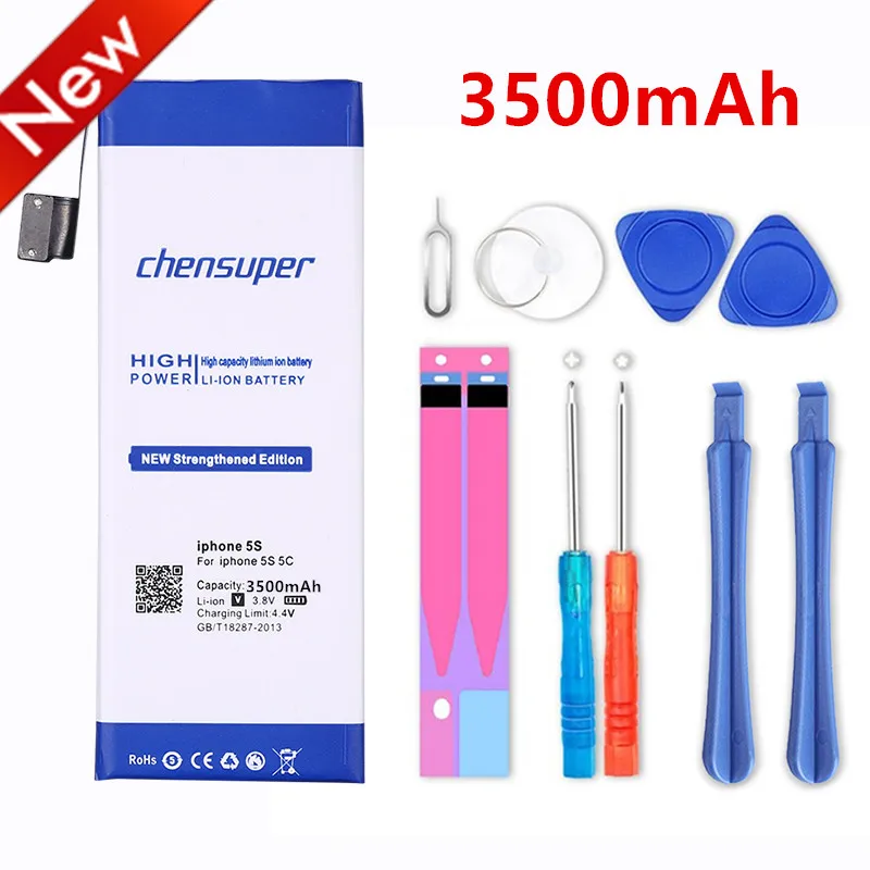 chensuper 100% New 3500mAh Battery for iphone 5S for iphone5S for iphone 5c for iphone5C  free tools+Sticker