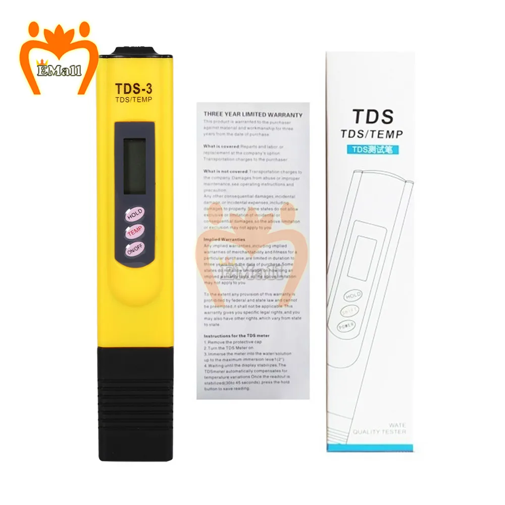 Portable Digital Water Filter Measuring Pen Meter Water Quality Purity Tester 0-990ppm TDS Meter Tool With Battery Thermometer