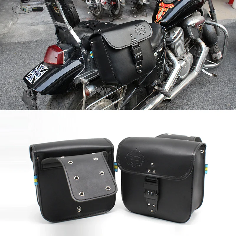 

Motorcycle Leather Rider Saddle Bag Detachable Side Box Luggage Saddlebags w/ Password Lock for Harley Sportster 1200 Street Bob