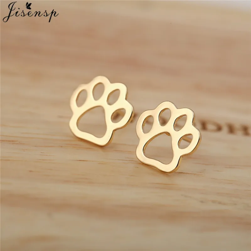 Jisensp Stainless Steel Paw Earing Women Hip Hop Black Geometric Triangle Stud Earrings Trendy Jewelry Best Gift for Friend Girl