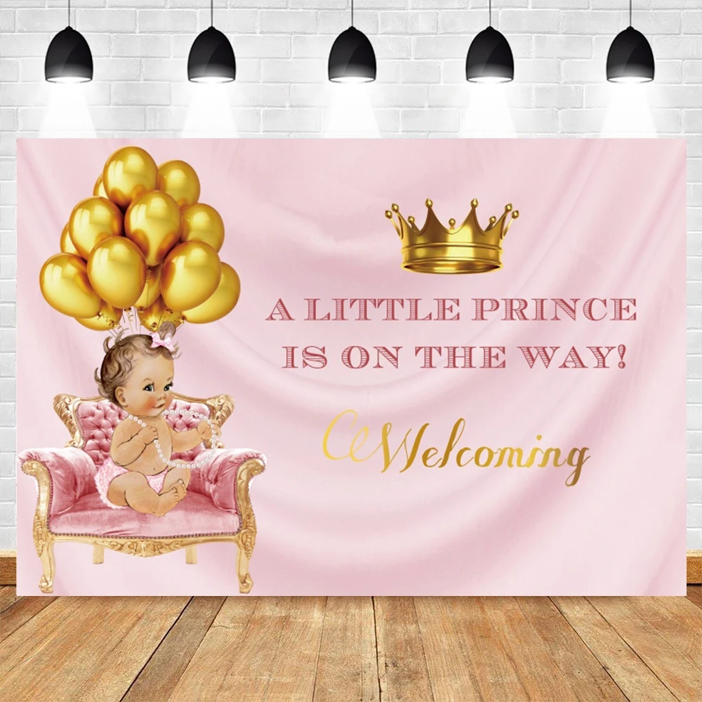 

Golden Balloon Crown Chair Customize Newborn Baby Shower Birthday Party Backdrop Photography Background Decor Banner Poster