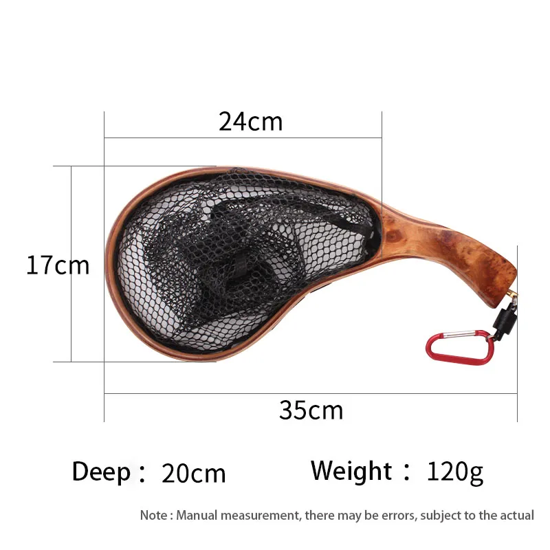 RUKE Fishing Tool Burl Figure Wooden Handle Stream Dip Net  With Magnetic Buckle Thickened  Durable Silicone Mesh Pocket