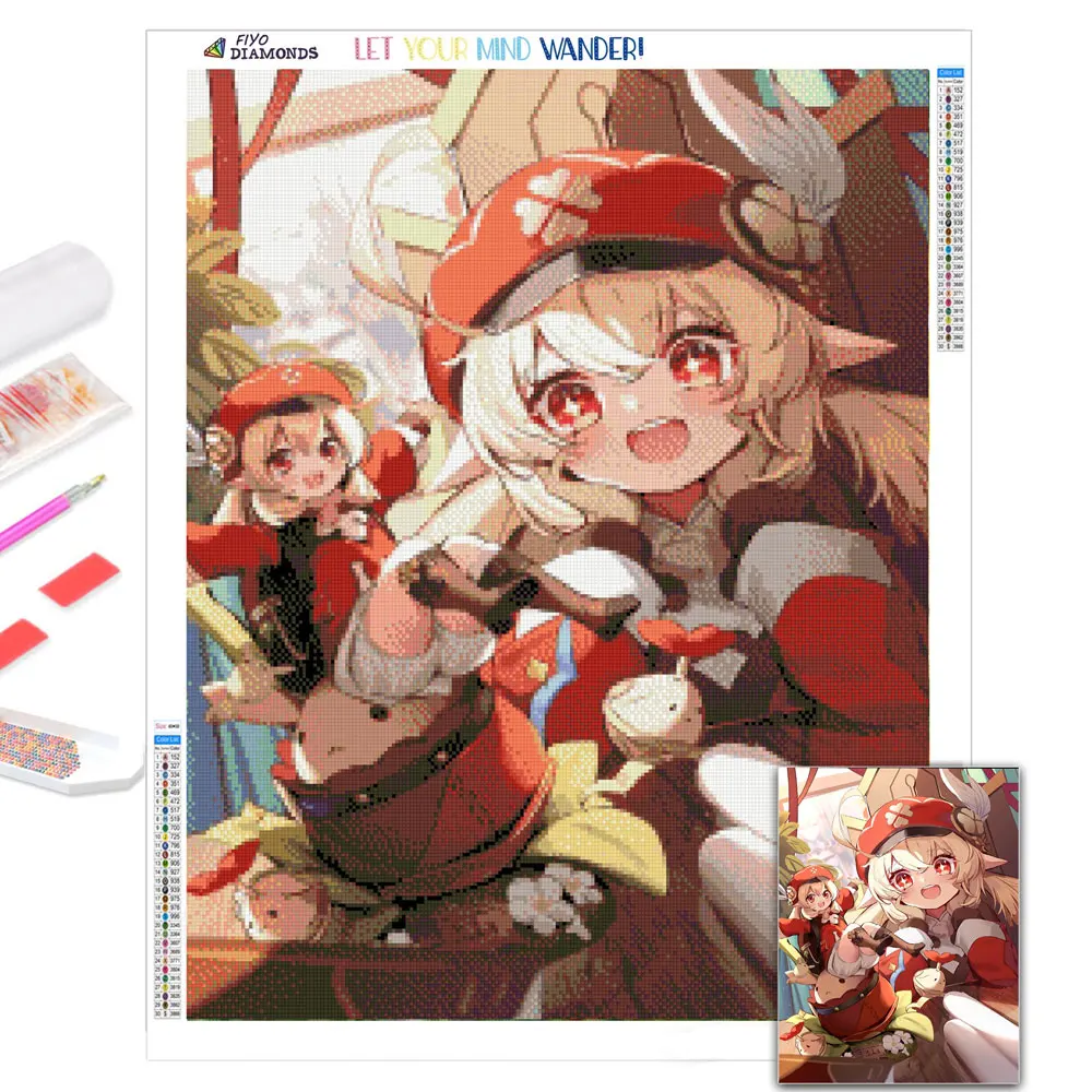 Diament malarstwo 5D DIY Anime Genshin wpływ mozaika z haftu diamentowego krzyż zestaw do szycia Home Decor rękodzieło pintura diamante