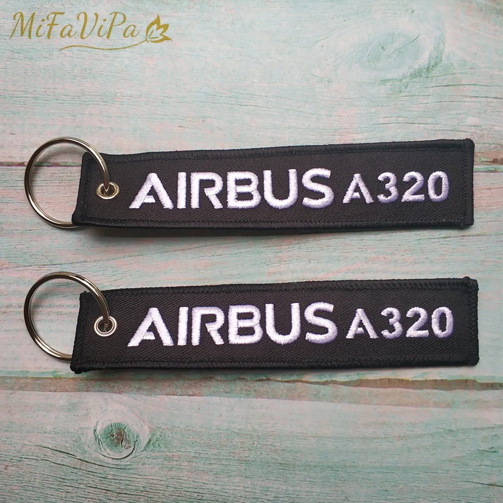 

50 PCS MiFaViPa Wholesale Keyrings Black Airbus A320 Fashion Trinket Keychain Strap Embroidery Aviation Key Chain for Men Gift