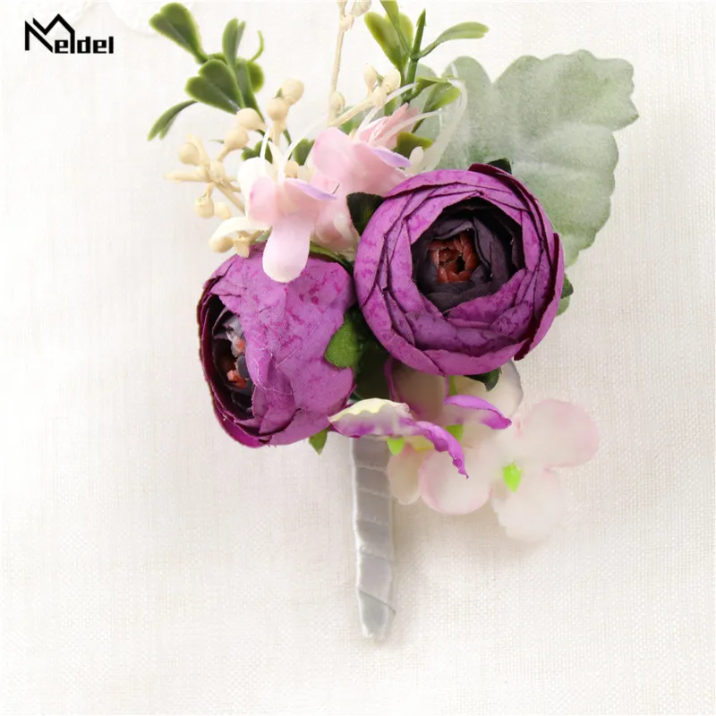 Meldel Bruiloft Bruidegom Boutonniere Zijde Rozen Bruidsmeisjes Pols Corsages Bruiloft Bloemen Accessoires Prom Pak Decoratie