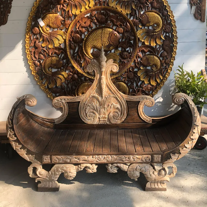 Southeast Asian Style Furniture Hotel Club Dining Creative Sofa Thai Antique Teak Carved Living Room Sofa