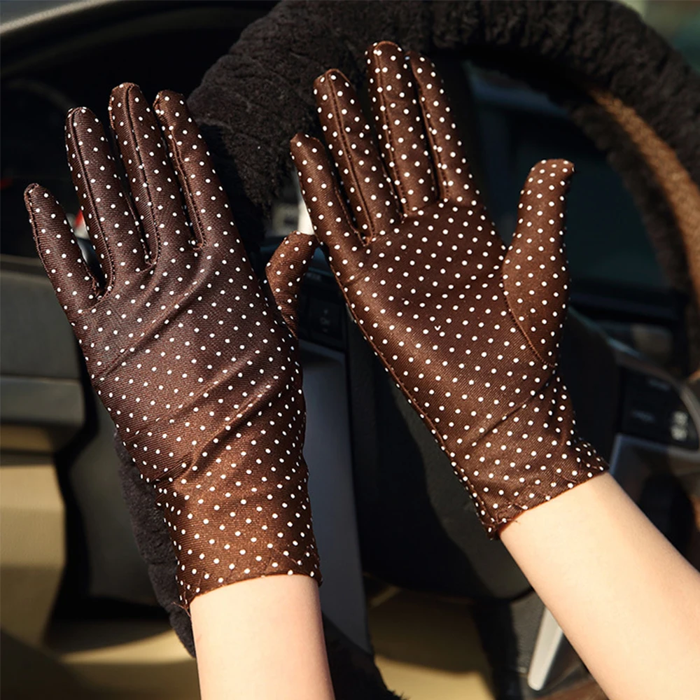 1Pair Women Sunscreen Gloves Fashion Summer Spring Thin Dot Gloves Anti-UV Short Driving Glove High Elastic Thin Etiquette Glove