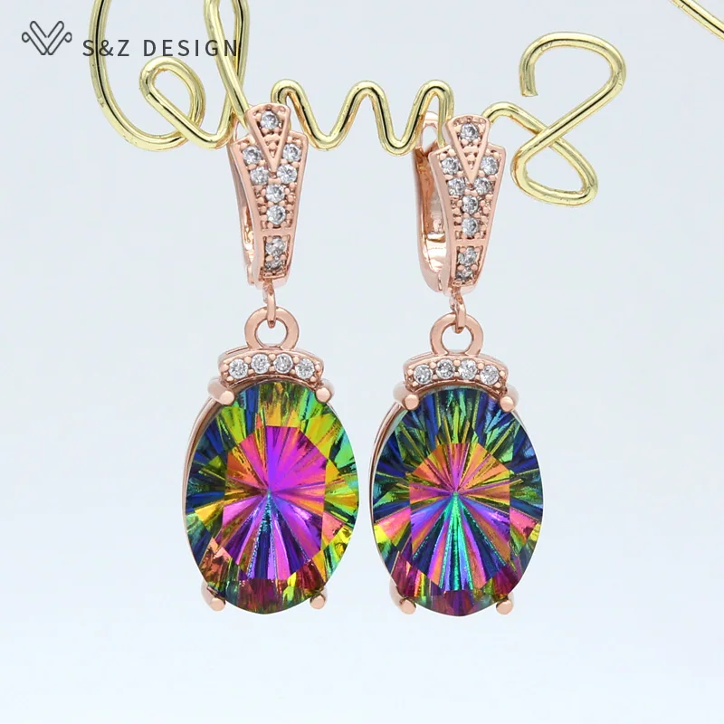 S&Z DESIGN 2021 New Fashion Luxury Large Oval Crystal Dangle Earrings Cubic Zirconia Earrings For Women Wedding Elegant Jewelry