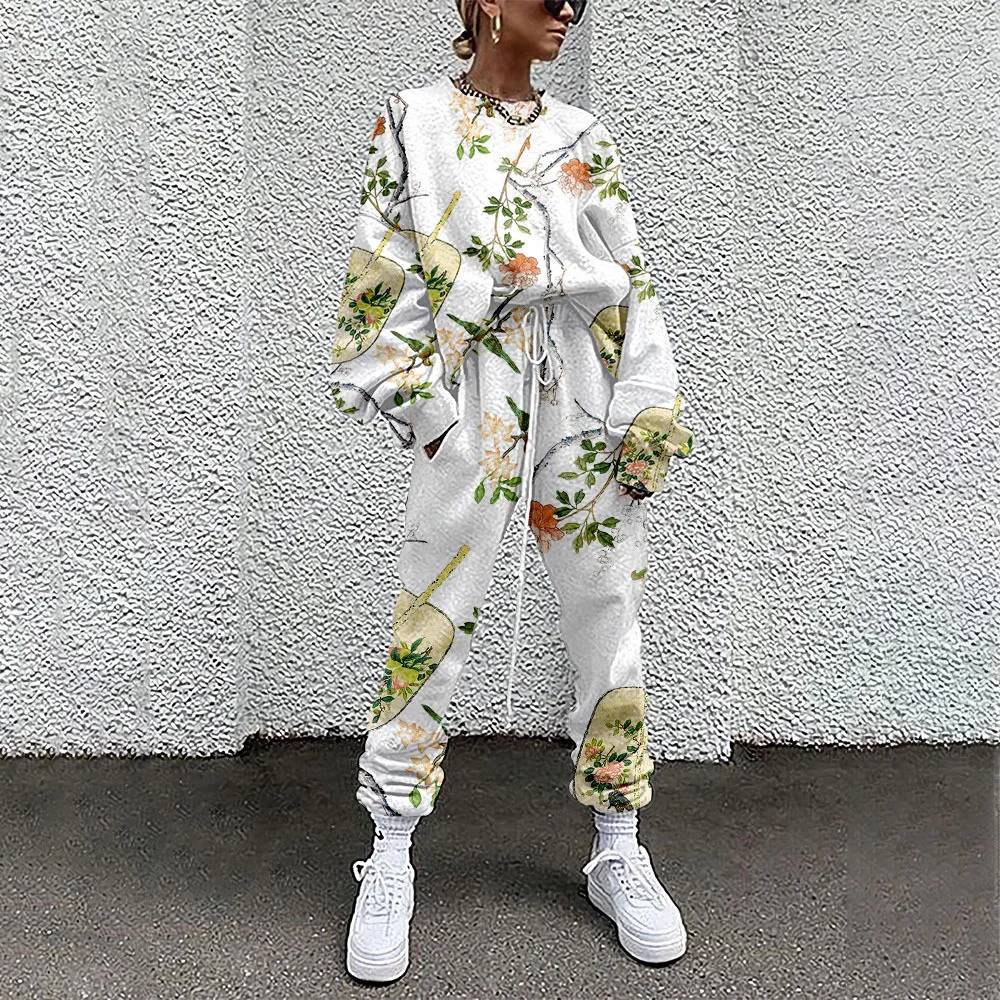 2021 Fall Winter Tracksuits Women Two Piece Set Floral Print Sport Outfits Casual Sweatshirt+Pants Women Sweat Suit Lady Girls