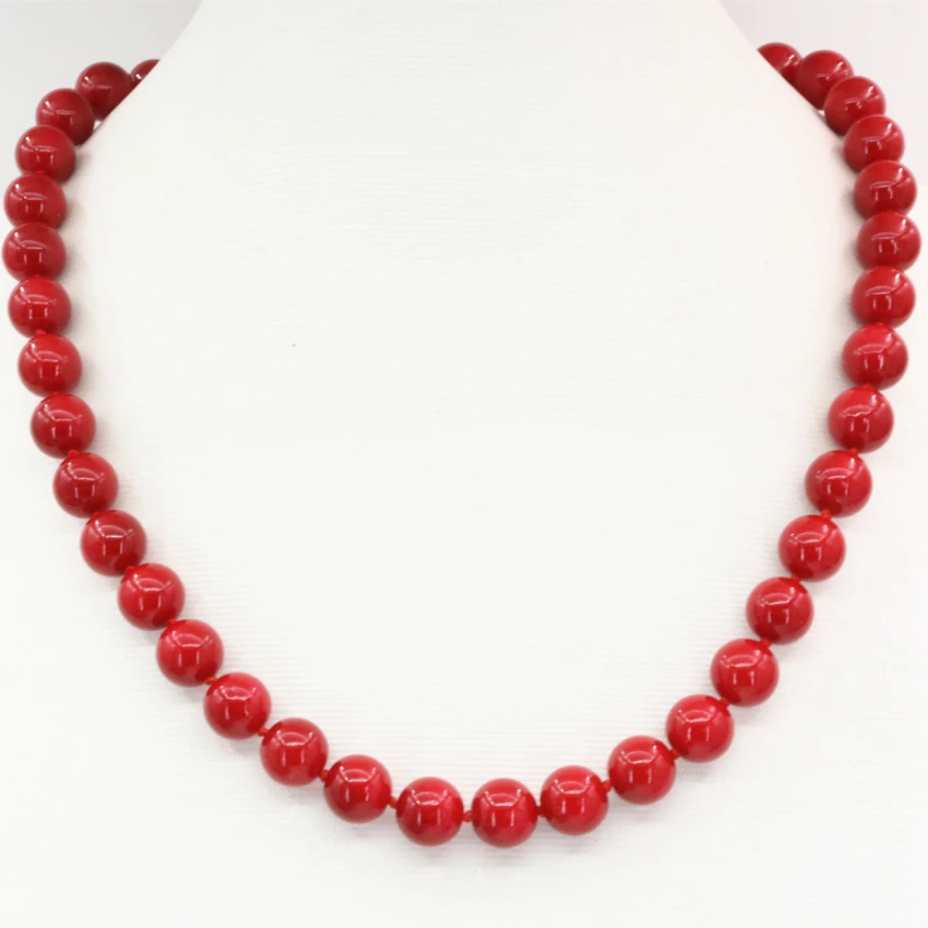 8 10 12mm artificial coral red stone beads necklace for women fashion statement chain choker clavicle jewels 18inch B3212