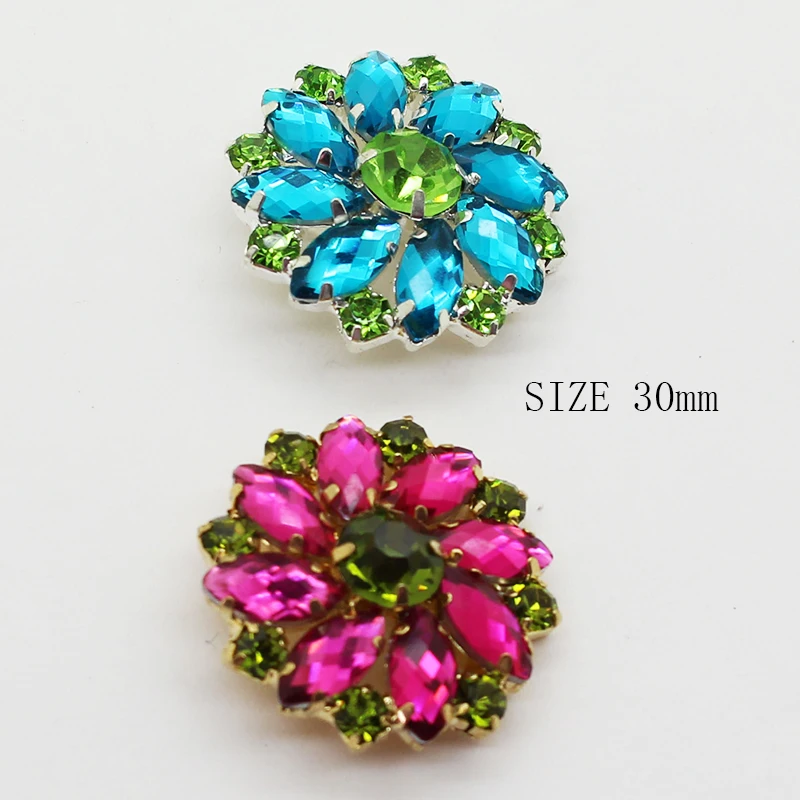 30mm 5pcs/batch Metal Rhinestone Buttons DIY Sewing Clothing Buttons Handmade Decorative Jewelry Accessories