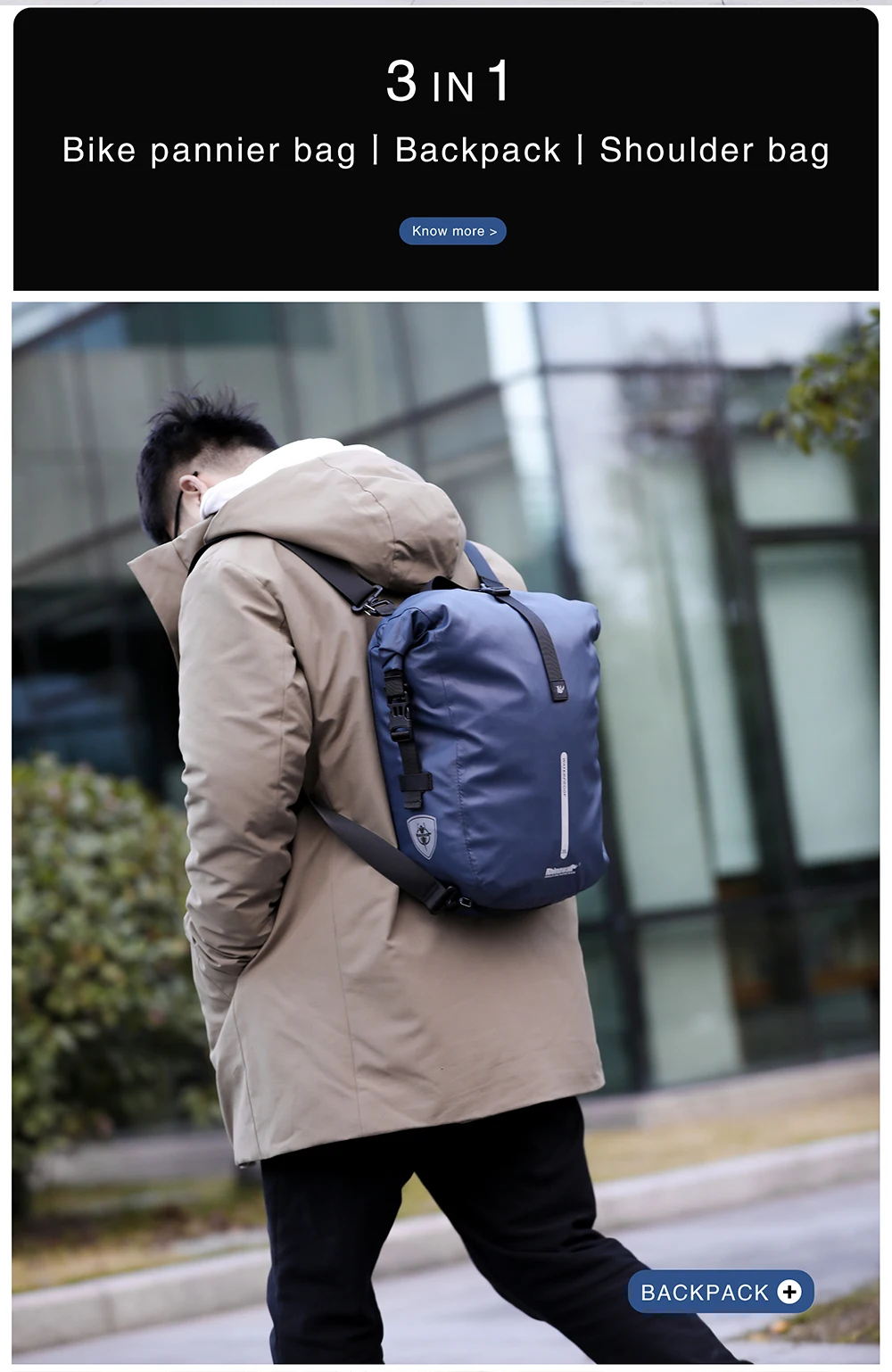 Rhinowalk Waterproof Bike Pannier Backpack 20L Trunk Bag Travel Cycling Bag Basket MTB Road Bicycle Rear Rack Tail Bag Accessory