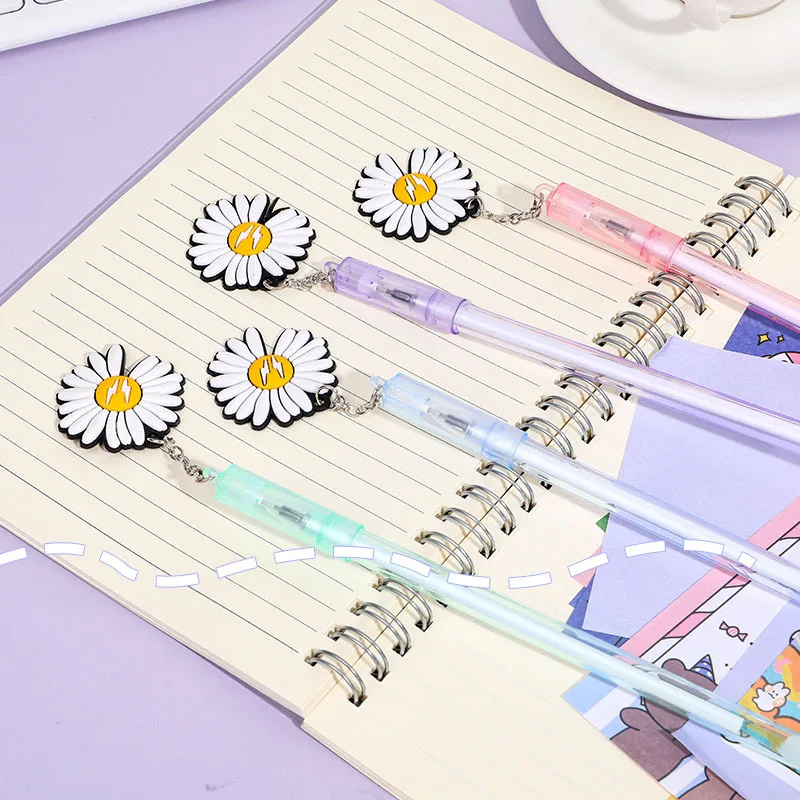 12PCs Cute Creative Daisy Pendant Gel Pens Set Korean Girl's Heart Pendant Pen Student Test Writing Pen Kawaii School Supplies