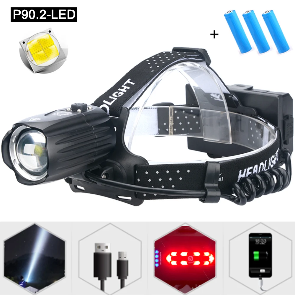 

P90.2 LED 5000 lumens Rechargeable Headlight Riding Camping Caving Bicycle Working Light headlamp 5V output for mobile phone