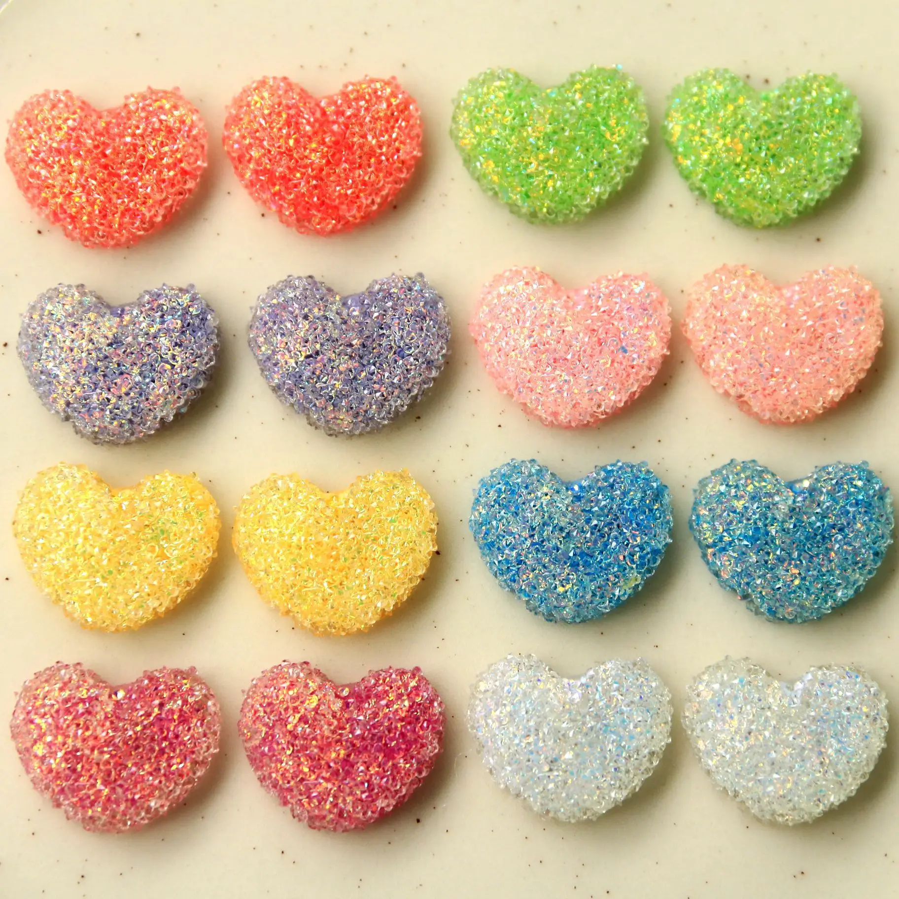 

Glitter Powder Style Resin Heart Cabochons 50pcs/lot 21*16mm Ornament Accessories Flatback Cameo Patch Sticker Garment DIY