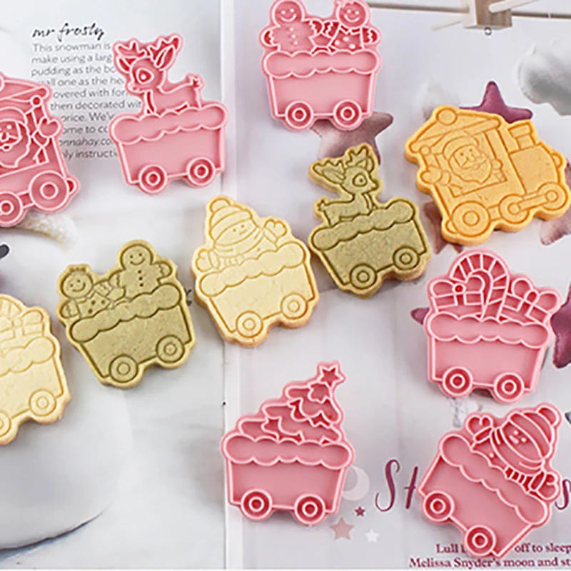 6Pcs/set Christmas Train Cookie Mold Stamp Biscuit Mold Cookie Cutter DIY Fondant Baking Mold Cake Decoration Tools Bakeware