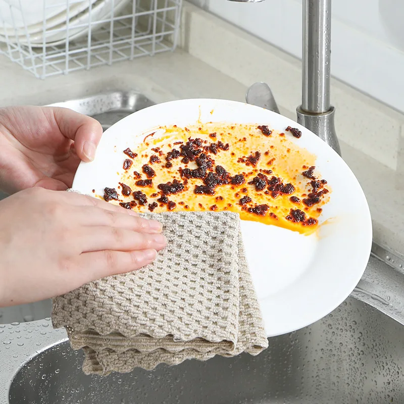 1pc Anti-grease Wiping Rags Kitchen Efficient Super Absorbent Microfiber Cleaning Cloth Home Washing Dish Kitchen Cleaning Towel