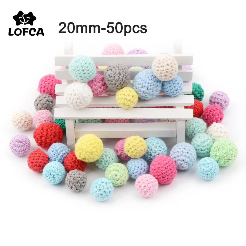 

LOFCA 50pcs Wooden Crochet Beads 20mm Nursing Teething Chewable beads Baby teether toys Baby Shower Gifts