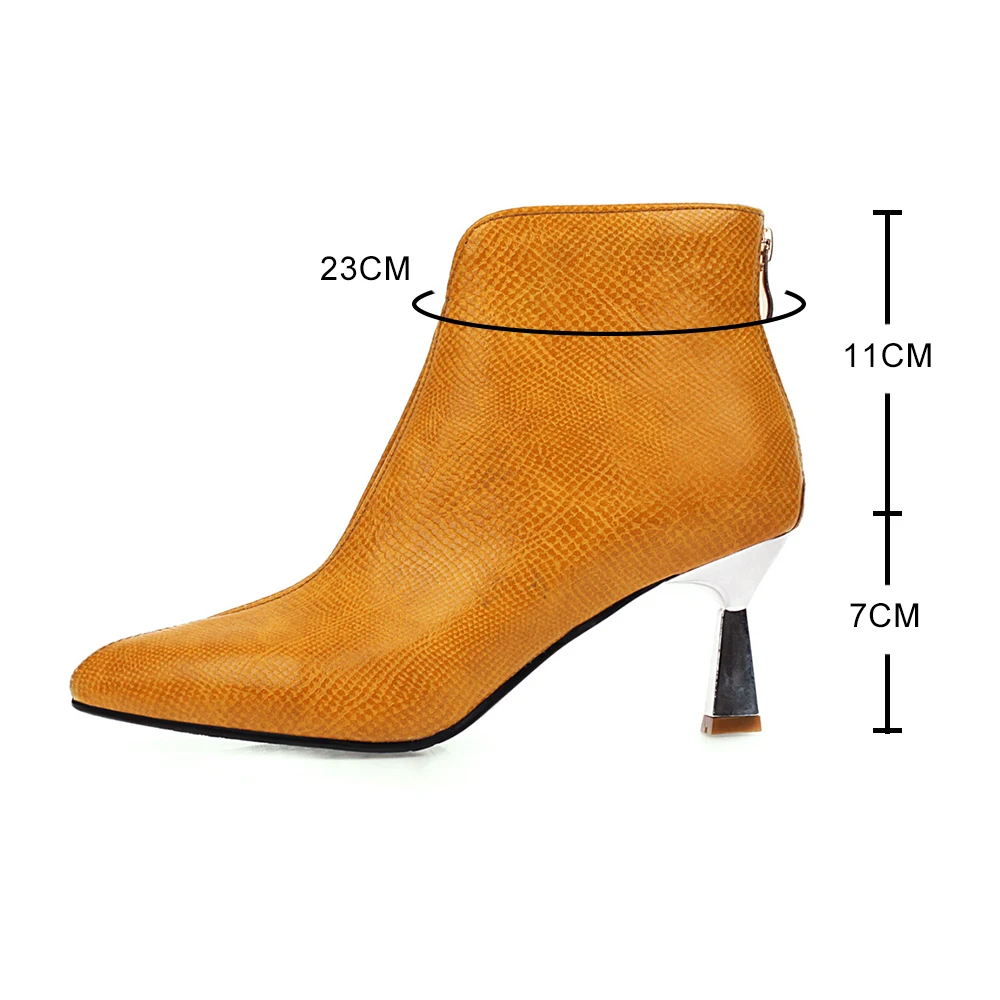 Large Size 41 42 43 Sexy Ankle Boots For Women Fashion High Heel Snake Boots Women Pointed Zipper Yellow White Shoe Woman Spring