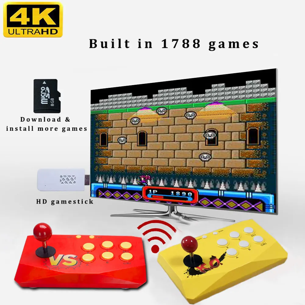 HD لعبة فيديو وحدة التحكم 4K HD ممر لعبة عصا بنيت في 1788 ألعاب كلاسيكية الرجعية مع عصا تحكم لاسلكية ممر لعبة صغيرة وحدة التحكم