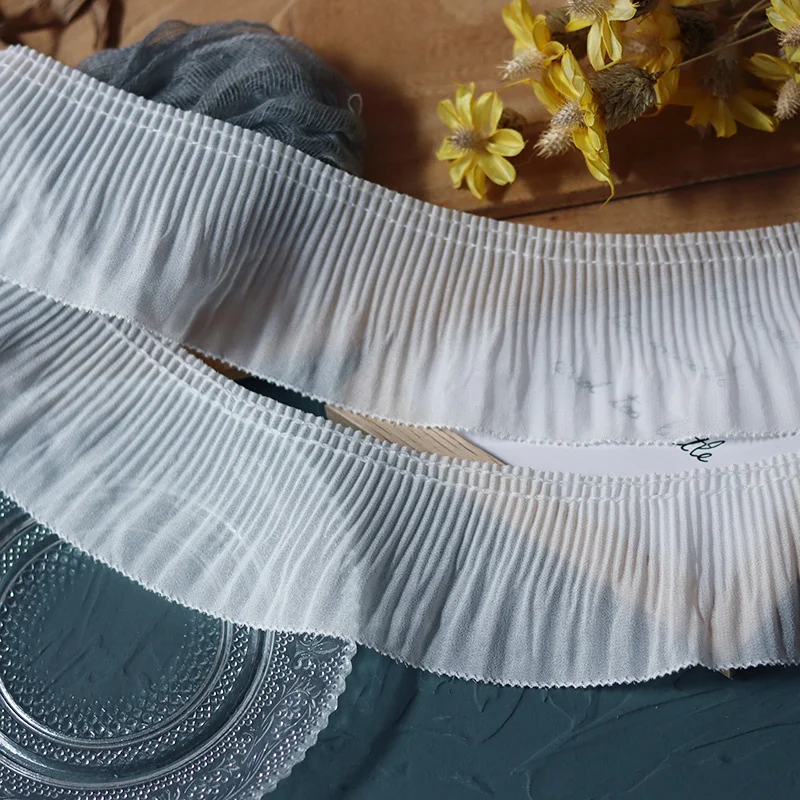 5.5CM szeroki luksusowy biały czarny plisowany szyfon tkanina taśma koronkowa kołnierz dekolt Fringe do wykończenia z wycięciami Handmade DIY